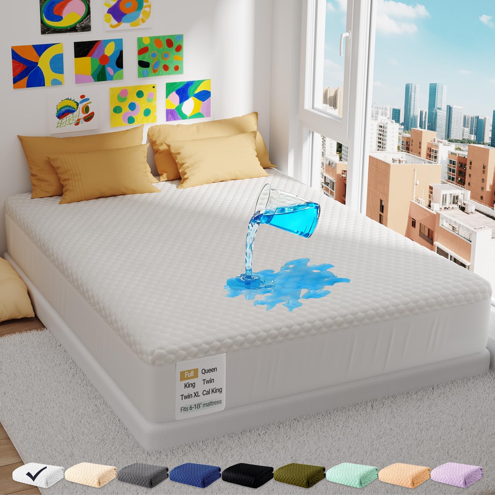 OhGeni 100% Waterproof Mattress Protector, Queen Size Mattress Pad, Fits 6"-20" Mattresses with Deep Pocket, Cooling, Breathable Fitted Sheets, Soft Bed Cover, Noiseless, Machine Washable